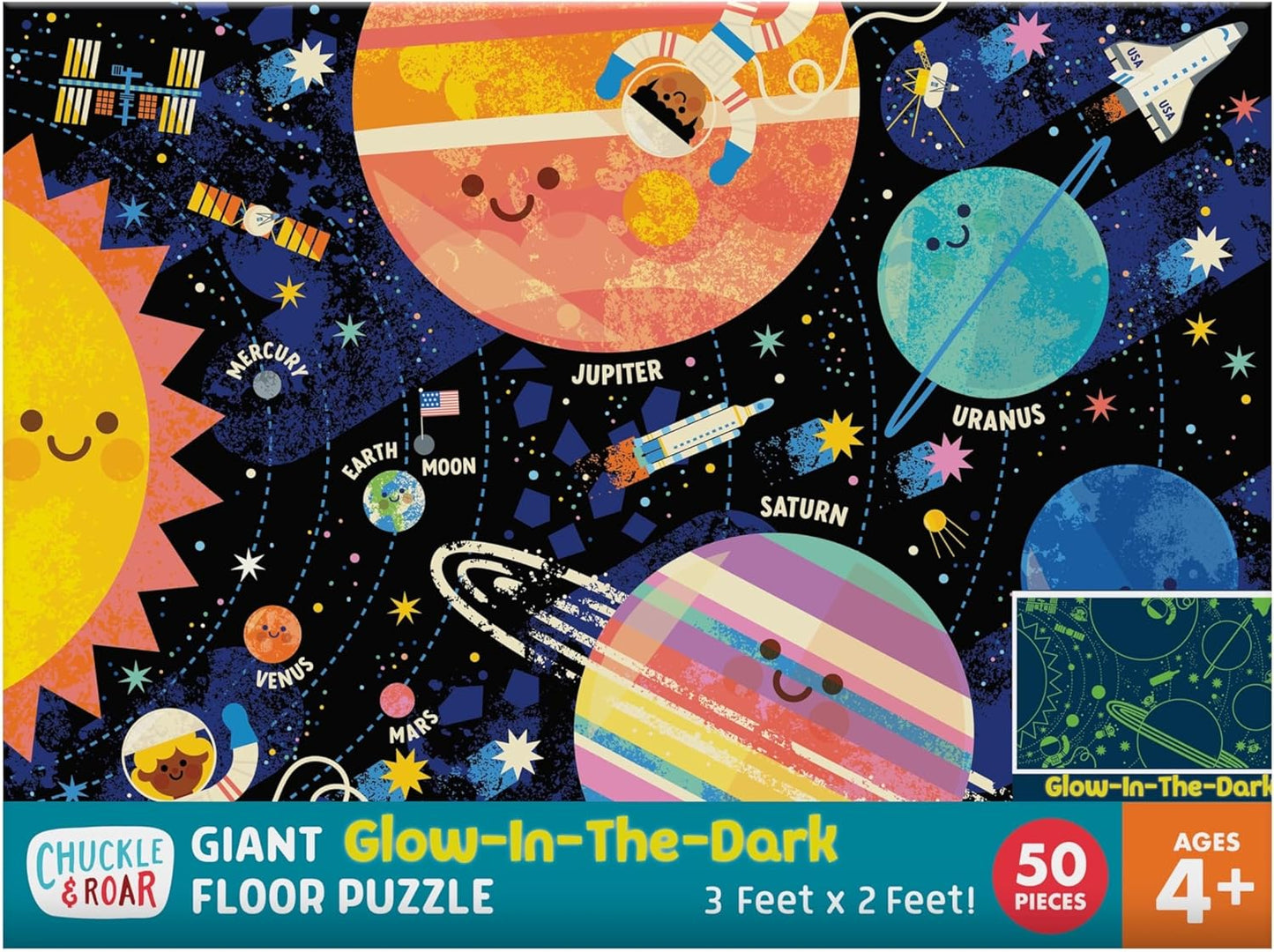Chuckle & Roar Dinosaur Glow Floor Puzzle 50 Piece Kids Puzzle - Giant 2 x 3 Foot Glow in The Dark Preschool Puzzle - Large Pieces for Ages 4+ - Educational Dinosaur Puzzle for Screen Free Time