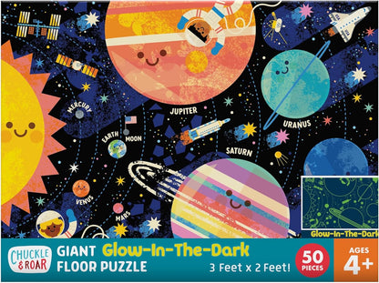 Chuckle & Roar Dinosaur Glow Floor Puzzle 50 Piece Kids Puzzle - Giant 2 x 3 Foot Glow in The Dark Preschool Puzzle - Large Pieces for Ages 4+ - Educational Dinosaur Puzzle for Screen Free Time
