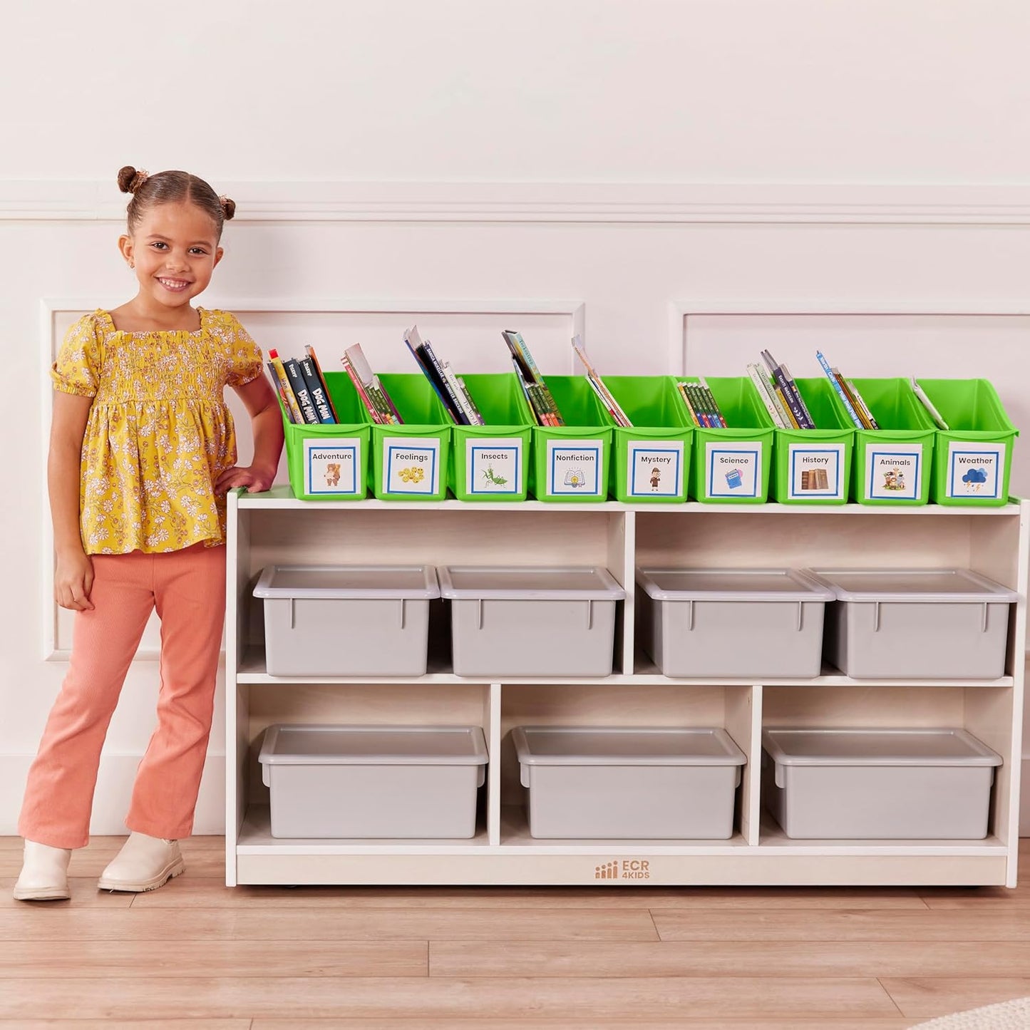 ECR4Kids Linking Plastic Storage Book Bin, Multipurpose Organization, Neon Purple, 10-Piece