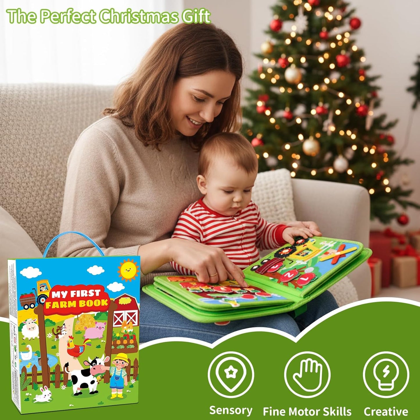 Farm Busy Book for Toddlers 1-3, Busy Board Montessori Toys for 1 Year Old Boys Girls Gifts, Educational Quiet Activity Book with Life Skills, Sensory Toys for Toddlers Baby