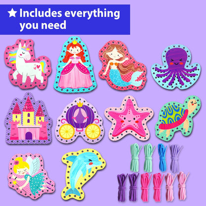 KRAFUN My First Lacing Cards Kit for Toddlers & Kids Age 3+, 10 Safari Animal Arts & Crafts Projects, Fine Motor Skills Toys with Lion Monkey Elephant Tiger Giraffe Hippo Zebra Bear