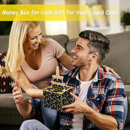 Birthday Money Box for Cash Gift Pull, Surprise Gift Boxes for Money, Money Holder Box with Pull Out Happy Birthday Card and 50Pcs Transparent Bags, Money Gift Ideas for Kids and Adults