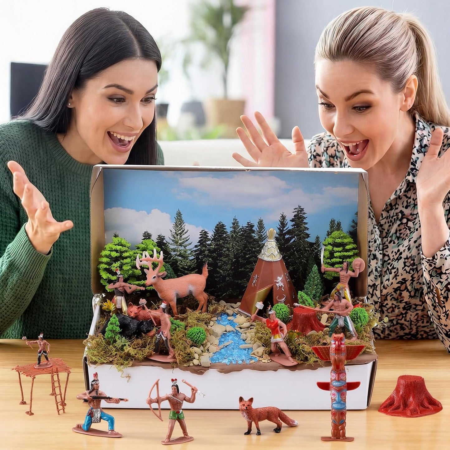 Teyva Daily 48 Pcs Dinosaur Diorama Kit Habitat Project Box Set 3D Dinosaurs Diorama Supplies Include Dinosaurs Model Figures & Eggs Volcano Artificial Trees with Cardboard for DIY Crafts Gifts