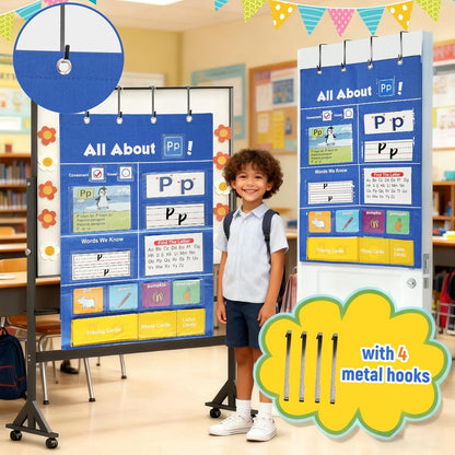 Alphabet Learning Pocket Chart, All About Letter Pocket Chart, ABC Letter Tracing & Sound Recognition Activity Wall Chart for Toddlers, Preschool & Homeschool Classroom Must Haves