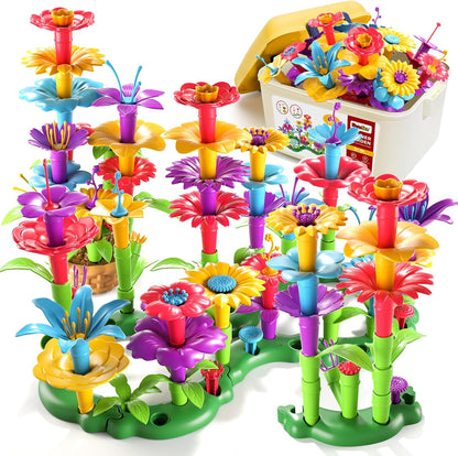 145 Pcs Toys for 3 Year Old Girl, Toddler Gardening Set Flower Garden Toy Girls Building Sets Best Educational Learning Fine DIY Crafts Stem Construction Stacking Kit for 3 4 5 6 7 Years Kids