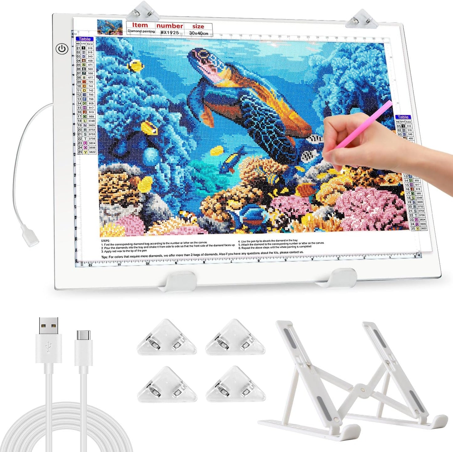 Zocelight A4 Light Pad for Diamond Art Kits for Adults,0.2" Ultra Thin Light Board with Stand and Clip for Diamond Painting Accessories,3 Levels Dimming Light Box for Drawing,Sketching,Animation