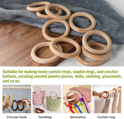 FoDau770 5pcs Natural Beech Wooden Rings, Unfinished Solid Wood Rings Heavy Duty Wood Circles, Macrame Craft Circles for Party, Home Decor & DIY Making - Outer Diameter: 3 Inch