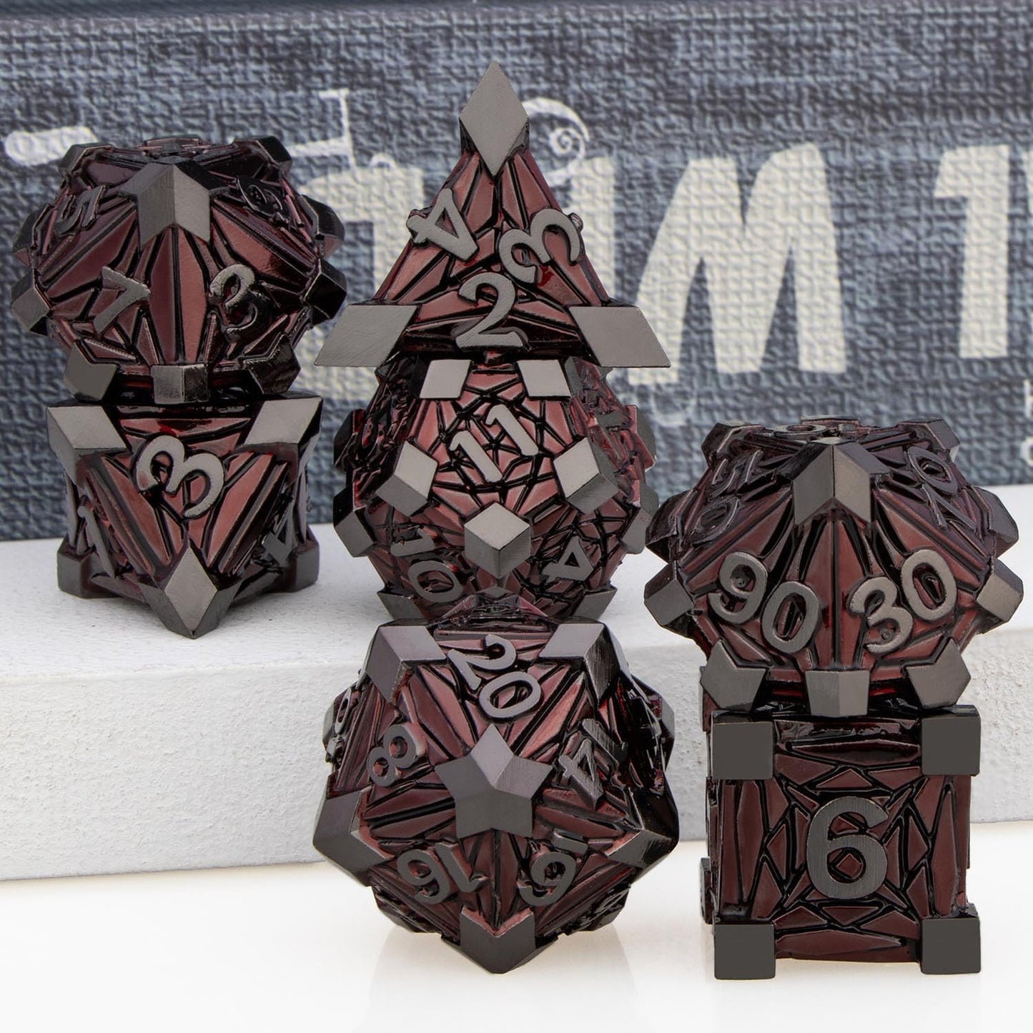 7PCS Metal DND Dice Set with Box, Debris RPG Blue White D and D Dice for D&D Tabletop Games Role Playing Game Polyhedral Dice Set D20 D12 D10 D8 D6 D4