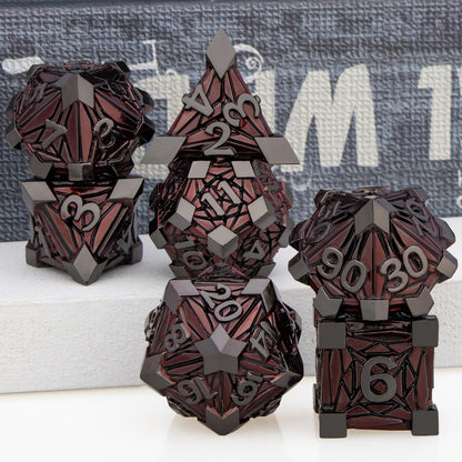 7PCS Metal DND Dice Set with Box, Debris RPG Blue White D and D Dice for D&D Tabletop Games Role Playing Game Polyhedral Dice Set D20 D12 D10 D8 D6 D4