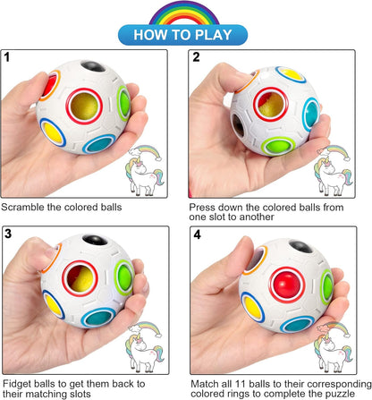 Vdealen Magic Rainbow Puzzle Ball, Fidget Ball Puzzle Brain Teaser Fidget Toy for Boys & Girls- Birthday Party Easter Valentines Christmas Stocking Stuffers for Kids Teen & Adults(Off White)