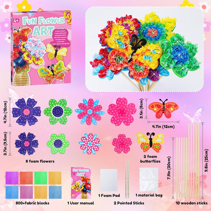 MUNDIDO Poke in Fun Art Flower Bouquet, Mess Free Paper Craft Kits for Kids, DIY Creative Activity Gifts for 6 7 8 9 10 Year Old Girls, Birthday Gifts for Girls Boys Age 5-12 Easter Basket Stuffers
