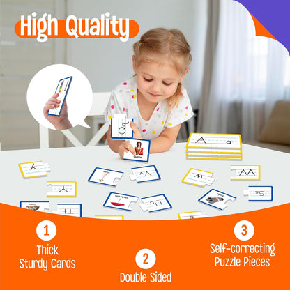 Rhyming Puzzles, 26 Groups Rhyming Word Cards Phonics Matching Game Self-Correcting Puzzle Early Childhood Learning Card for Kindergarten Preschool