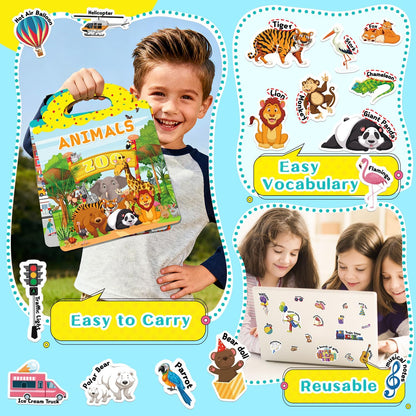 6 Sets Reusable Sticker Book for Toddlers 3-6, Jelly Sticker Books for Toddler, Travel Sticker Activity Toys for Kids 3 4 5 6 Years Old Girls & Boys