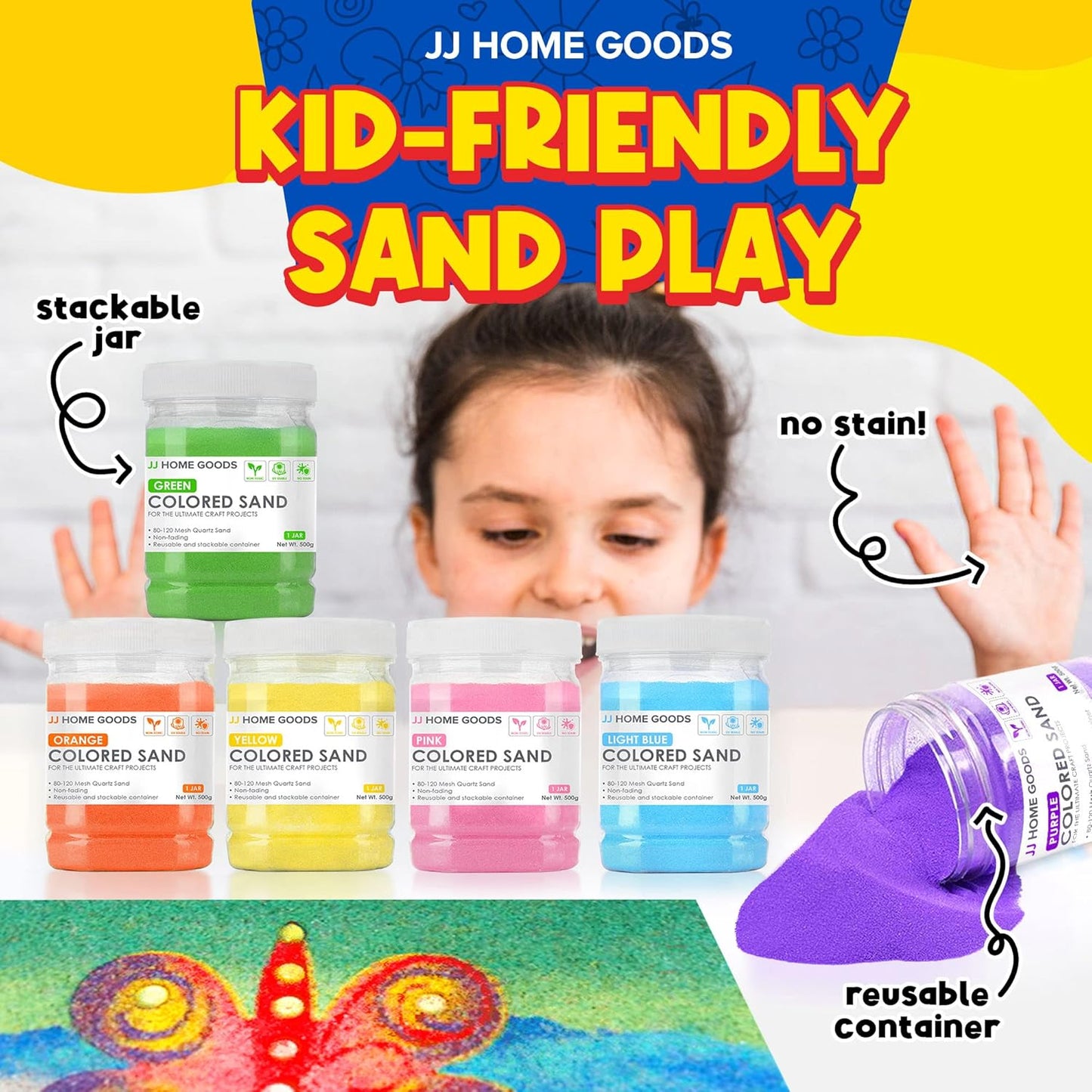 JJ CARE Sand Art Bottles [12 Wave-Shaped Sand Bottles + 6 Small & 6 Large Funnels] Craft Sand Art Kit for Kids 3 Years Above, Non-Toxic Rangoli Color Art Bulk