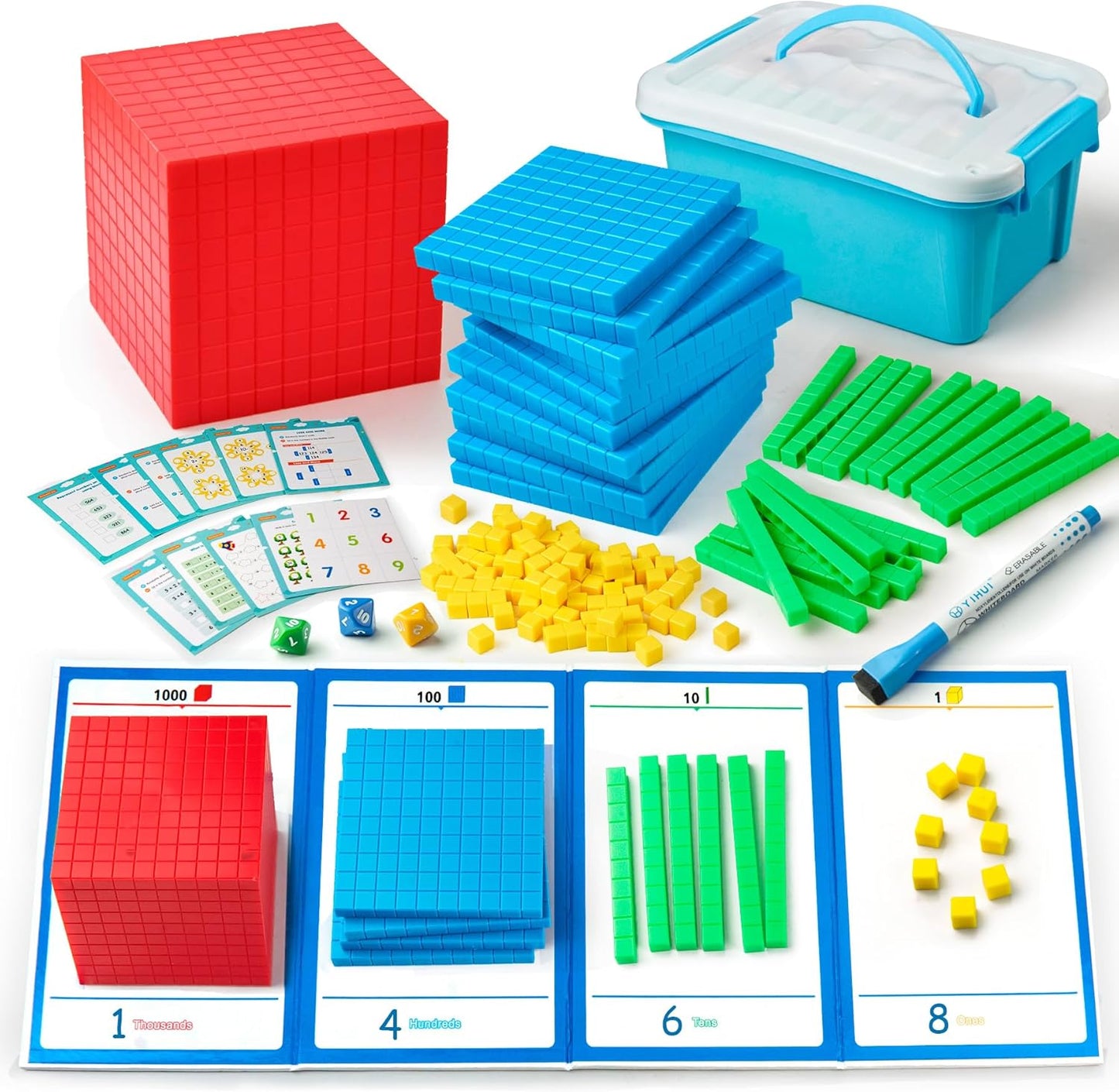 Base Ten Blocks Plastic 147 pcs Place Value Blocks with 3 dice CountingBlocks for Math Manipulatives Kindergarten Early Counting MathToy for 1st Grade Homeschool