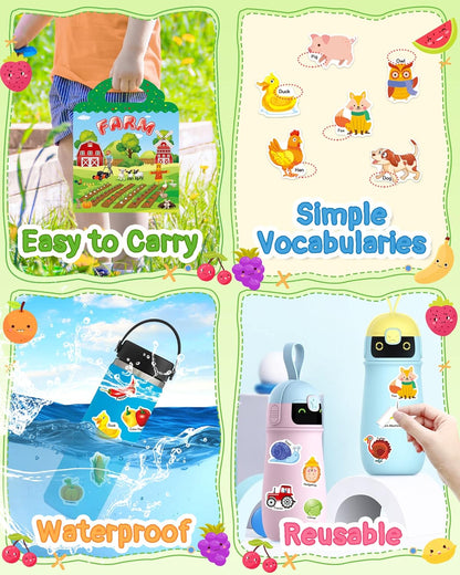 Benresive Reusable Sticker Books for Toddlers, Fun Travel Stickers for Kids, Toddler Sticker Book, Crafts Activities for Toddlers, 3 and Up Birthady Gifts - Vehicle
