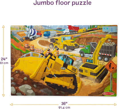 Melissa & Doug Building Site, Construction Themed Jumbo Floor Puzzle, 48‑Piece Construction Vehicle Jigsaw Puzzle, 3 x 2 Foot Toddler Puzzles for Kids Ages 3+