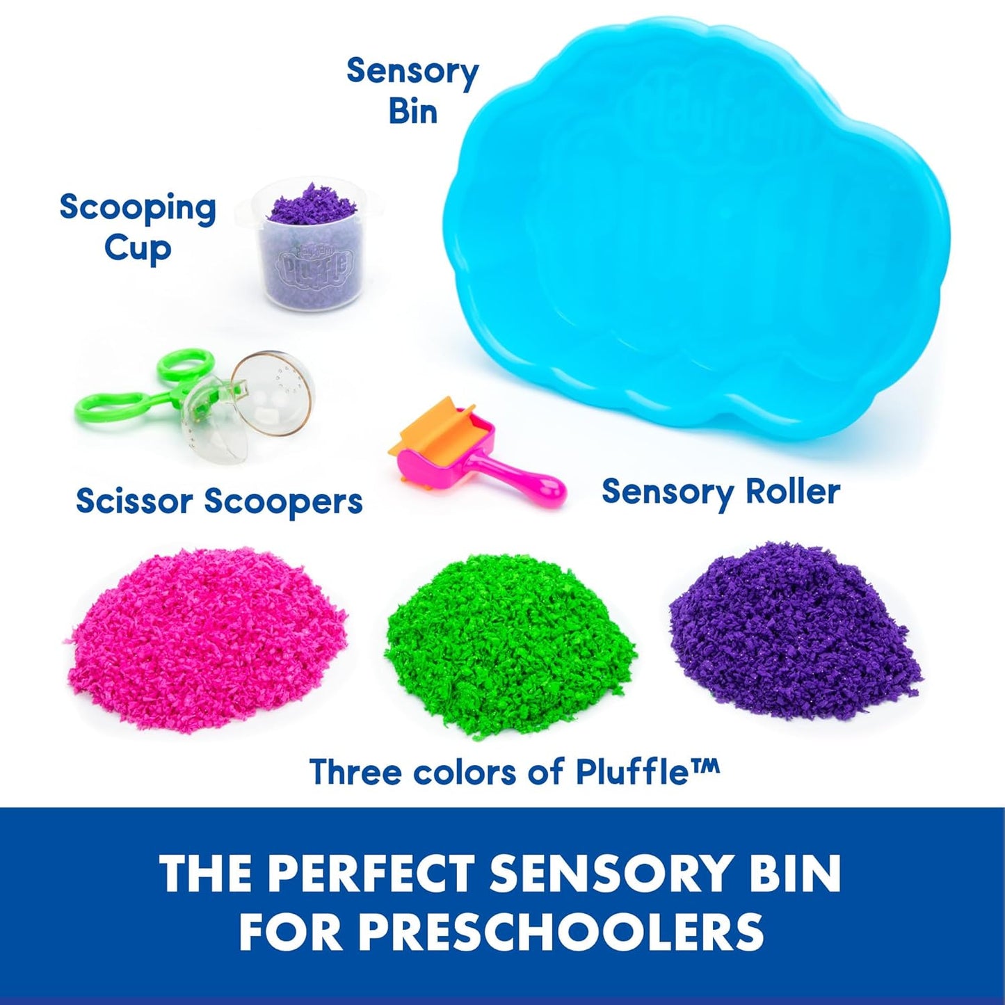 Educational Insights Pluffle Preschool Sensory Bin - Sensory Play Foam Set, NoMess Alternative to Sand Toys & Slime, Table Filler for Home or Classroom, Gift for Kids Ages 3+