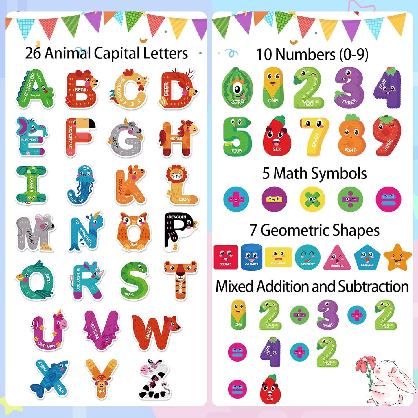 48Pcs Magnetic Letters and Numbers Fridge Magnets, 26 Uppercase Letters 0-9 Numbers Refrigerator Magnets Cute Animal Alphabet Magnets for Student School Learning Spelling