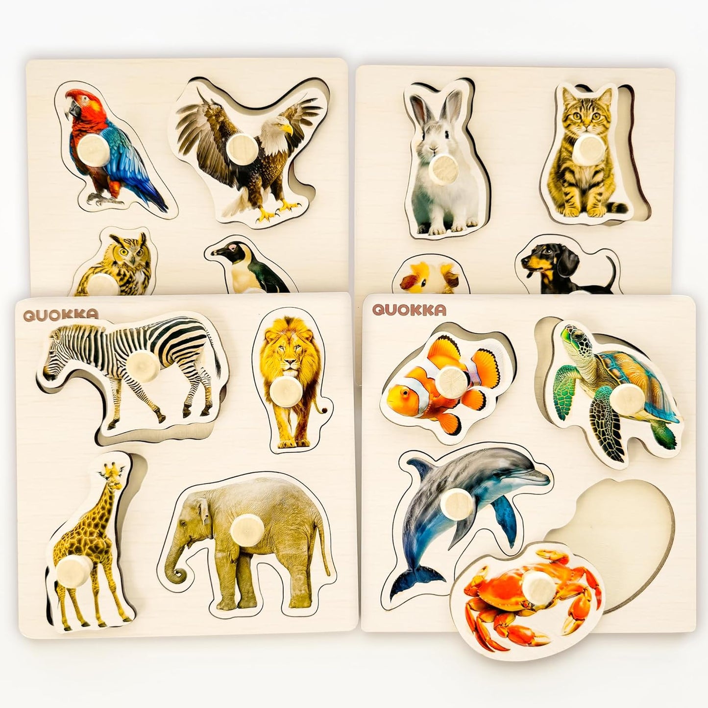 QUOKKA Wooden Puzzles for Toddlers 1-3 - 6XSET Toddler Puzzles Ages 2-4 with Rack - Learning Alphabet - Numbers - Animals Montessori Toy for Kids 3-5 - Wood Games Gift for Boys and Girls