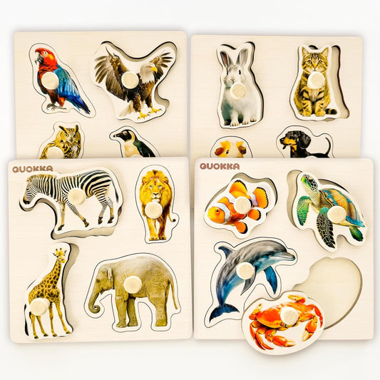 QUOKKA Wooden Puzzles for Toddlers 1-3 - 6XSET Toddler Puzzles Ages 2-4 with Rack - Learning Alphabet - Numbers - Animals Montessori Toy for Kids 3-5 - Wood Games Gift for Boys and Girls