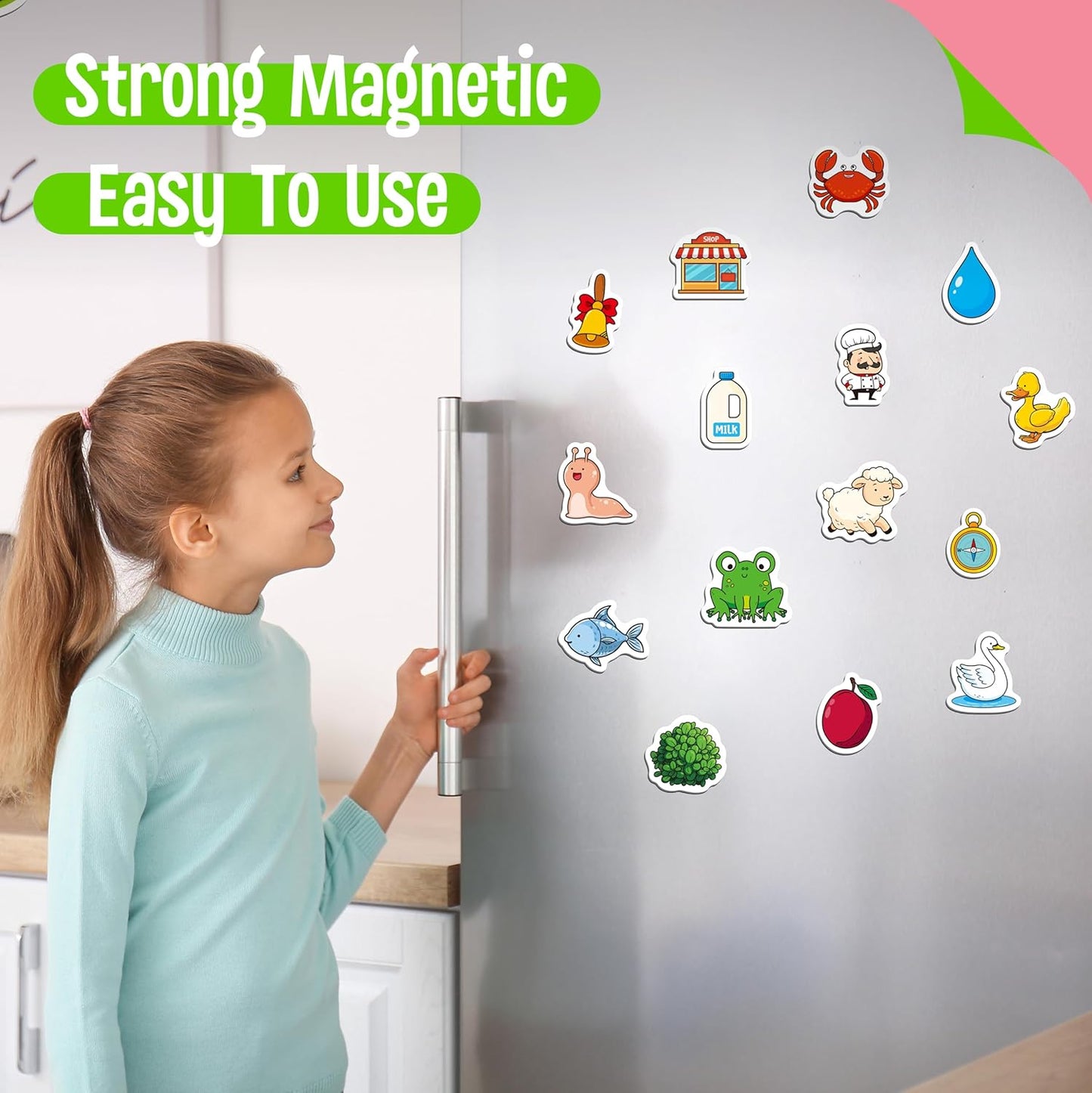 50 PCS First Word Magnets, Magnetic Thickened Daily Items Fridge Magnets Adorable Educational Learning Toys for Kindergarten, Preschooler, Kids 3+