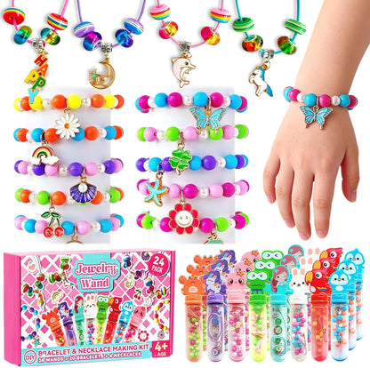 24 Pack Jewelry Making Party Favors, Charm Bracelet Necklace Kit, Girls Goodie Bag Stuffers, Kids Art Craft Activities, Birthday Gift, Ages 4-8 Years Old