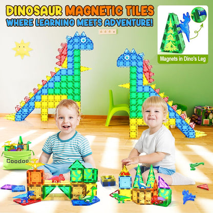 Coodoo Kids Games Magnetic Tiles Road Set with Extendable Magnetic Crane, City Construction Building Toys for Toddlers STEM Preschool Ages 4-6 5-7, Gifts for 3+ Year Old Boys Girls Kids Toys with Car