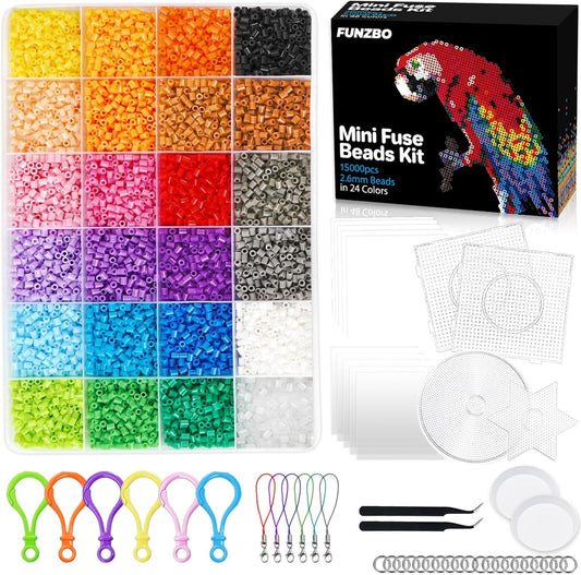 FUNZBO 28000 2.6mm Mini Size Fuse Beads Set - 48 Colors, Toys, Arts and Crafts, Kids Room Decorations, Gifts for Girls, Boys, Kids and Teens (Non Standard Size)