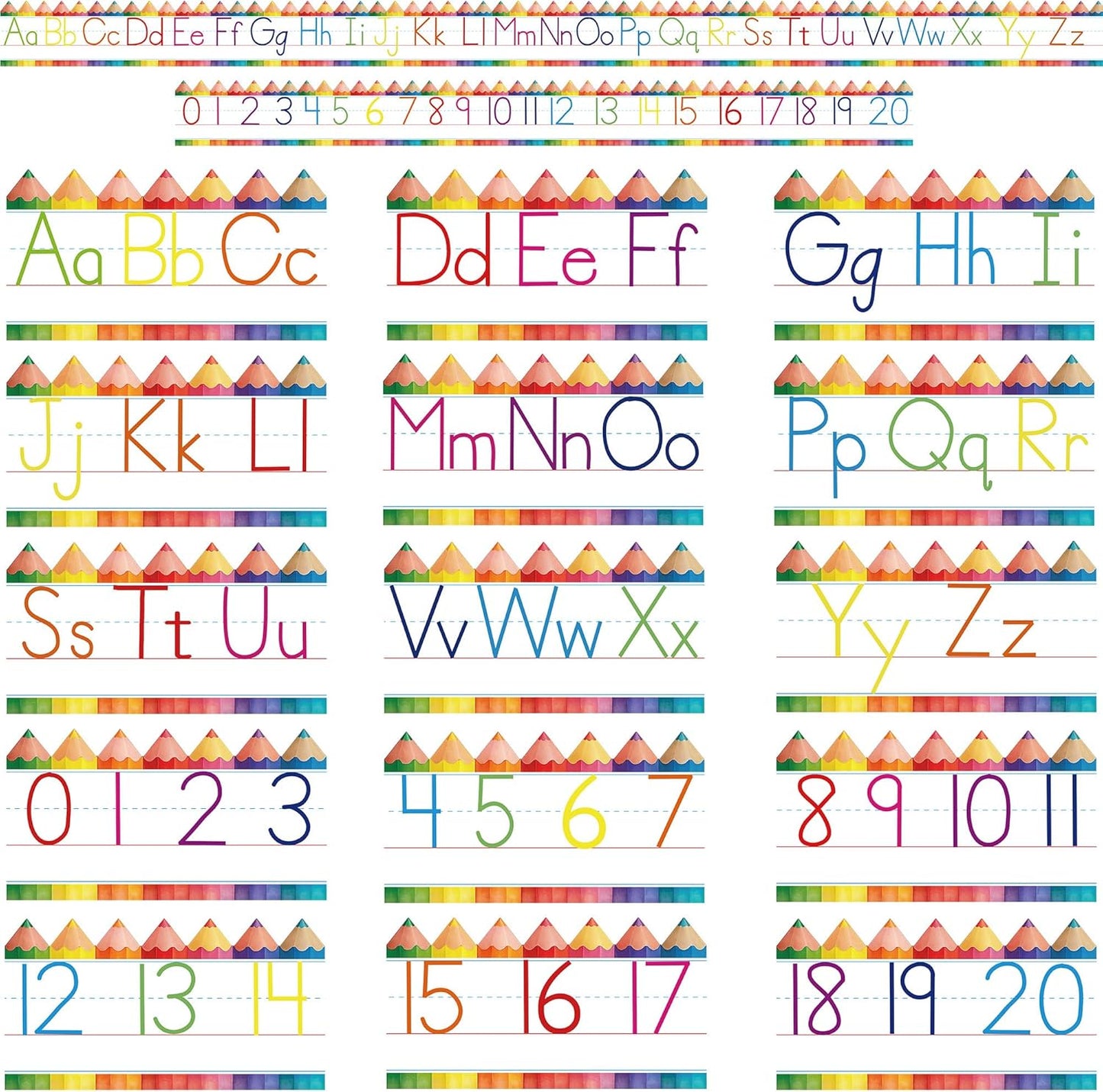 Alphabet for Classroom Wall - 15 PCS Crayon ABC Manuscript Alphabet Line for Classroom Wall Alphabet Bulletin Board Set for Pre School Elementary Classroom Homeschool, Playroom Bedroom Decorations