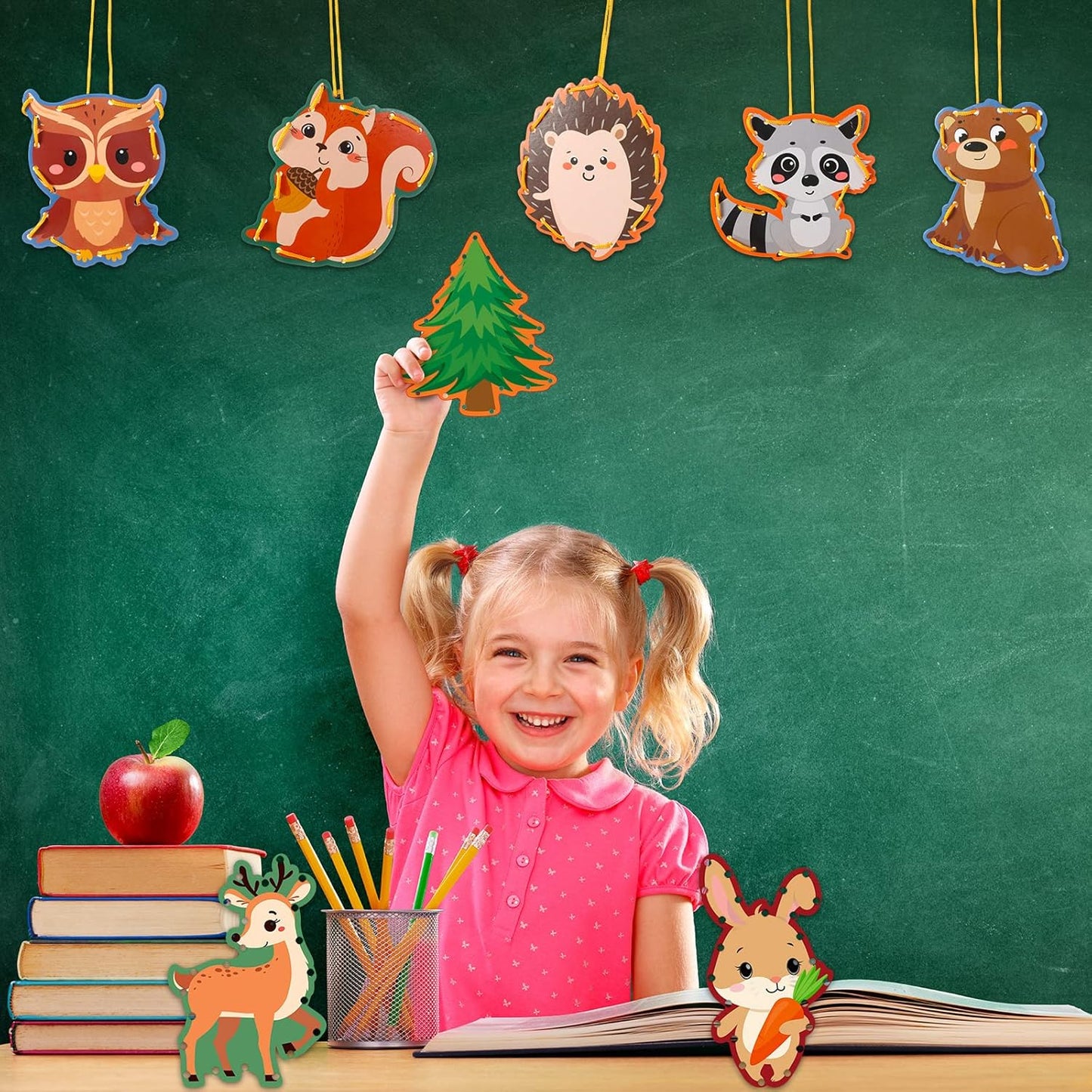 Pajean 10 Pcs Kids Lacing Cards Double Sided Animal Sewing Cards Kits 10 Styles Lacing Toy Crafts for Toddler Ages 3+ Developing Imagination Preschool Learning Activity Supplies(Farm Style)