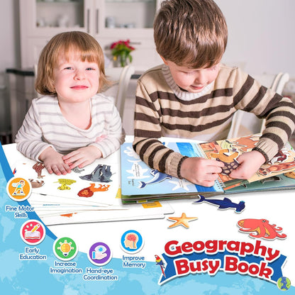 Toys for 3-8, Geography Busy Book Sensory Toys for Boys 3-6 Educational Toy for Kids Boy 4-9 Preschool Learning Activities Homeschool Birthday Gift for Girls and Boys Ages 5-7