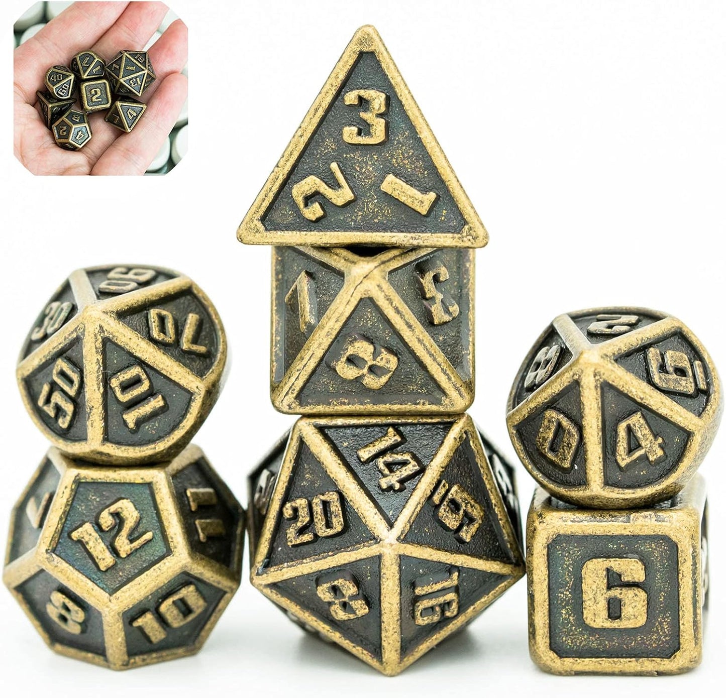 UDIXI Steampunk Metal Dice Set, 7 Die Polyhedral DND Dice Set for D&D Role Playing Game and Math Teaching (Ancient Copper)