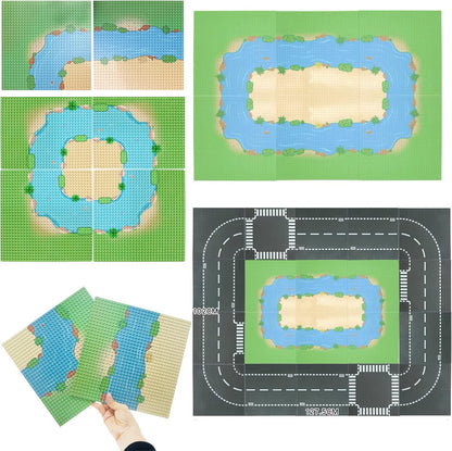 6 Pack Grassland Rivers Pattern Baseplate 10" x 10" - Building Brick Base Plate Tight Fit with Major Brands for City Roads Building Blocks Kids Toy (2 Straight + 4 Curve)