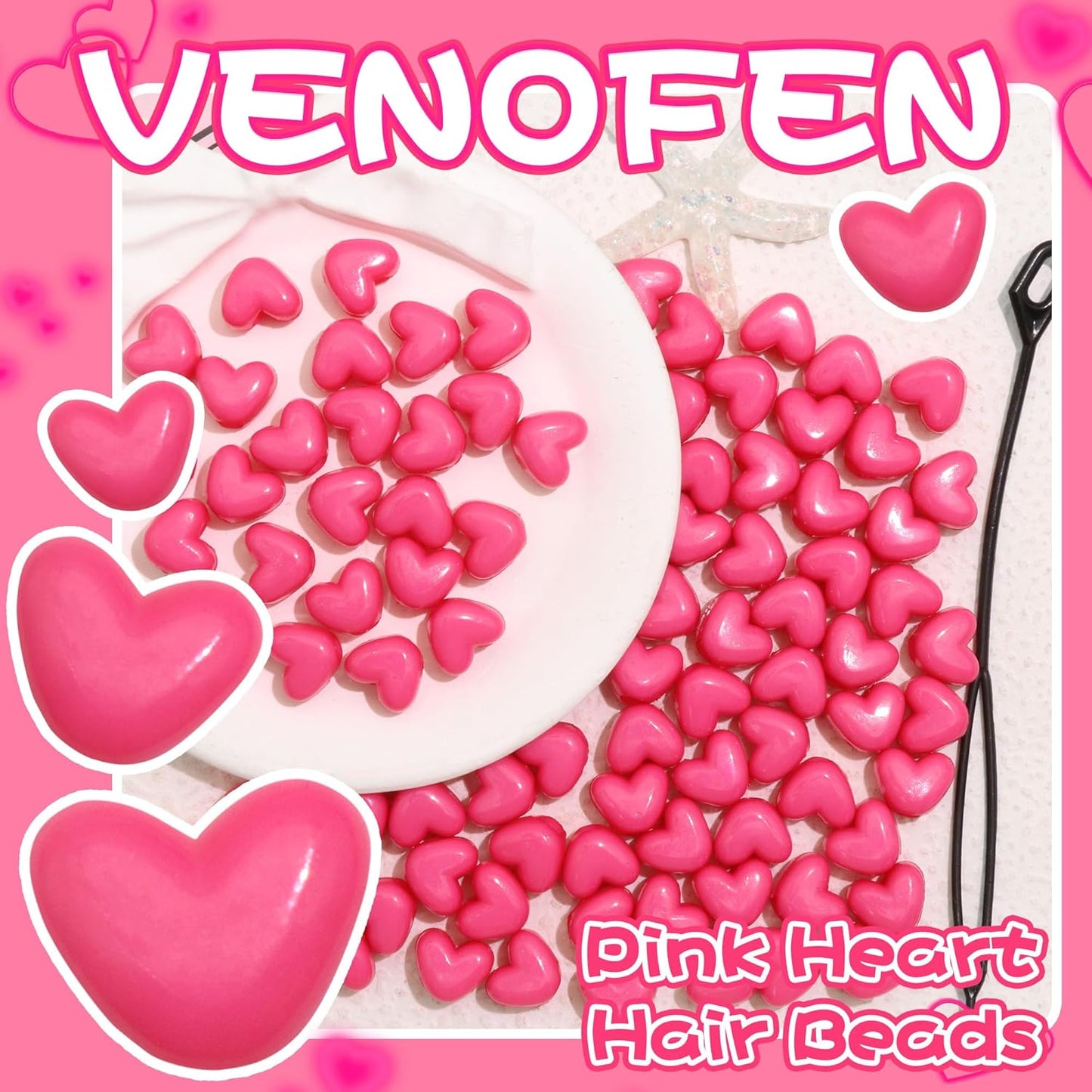 90PCS Light Pink Heart Beads for Braids Hair Jewelry Loc Dreadlock Accessories Cute Heart-Shaped Pony Bead