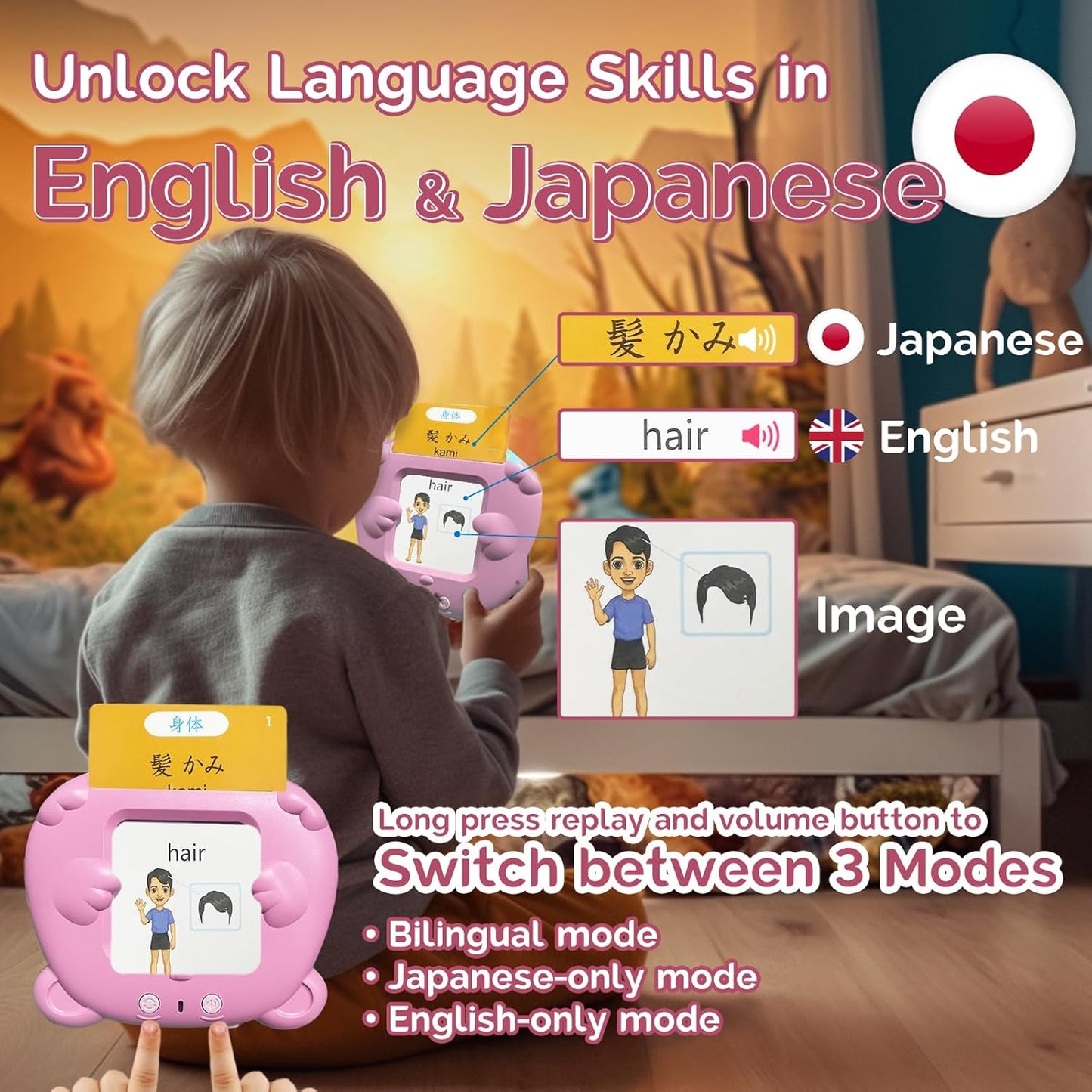 Bilingual English Flash Cards - Korean Talking Flash Cards, 510 Sight Words 31 Themes, Pocket Speech for Toddlers 3-12, Autism Sensory Toys, Preschool Learning Activity (Korean, Pink)
