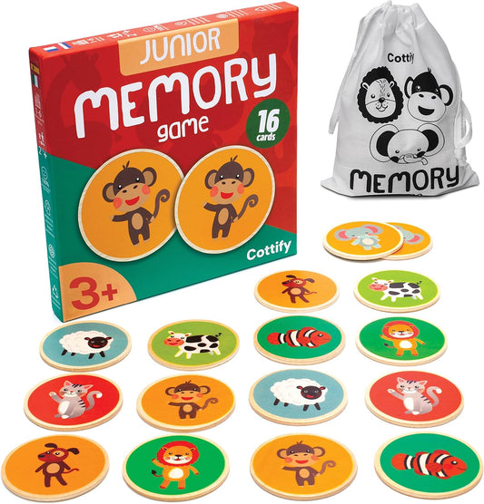 Montessori-Inspired Wooden Matching Game for Toddlers 2-4 Years - Durable, Scratch-Resistant 36 Card Set, Includes Carry Bag - Memory Game for Toddlers 2-4 Years - Cognitive Verbal Skills Development
