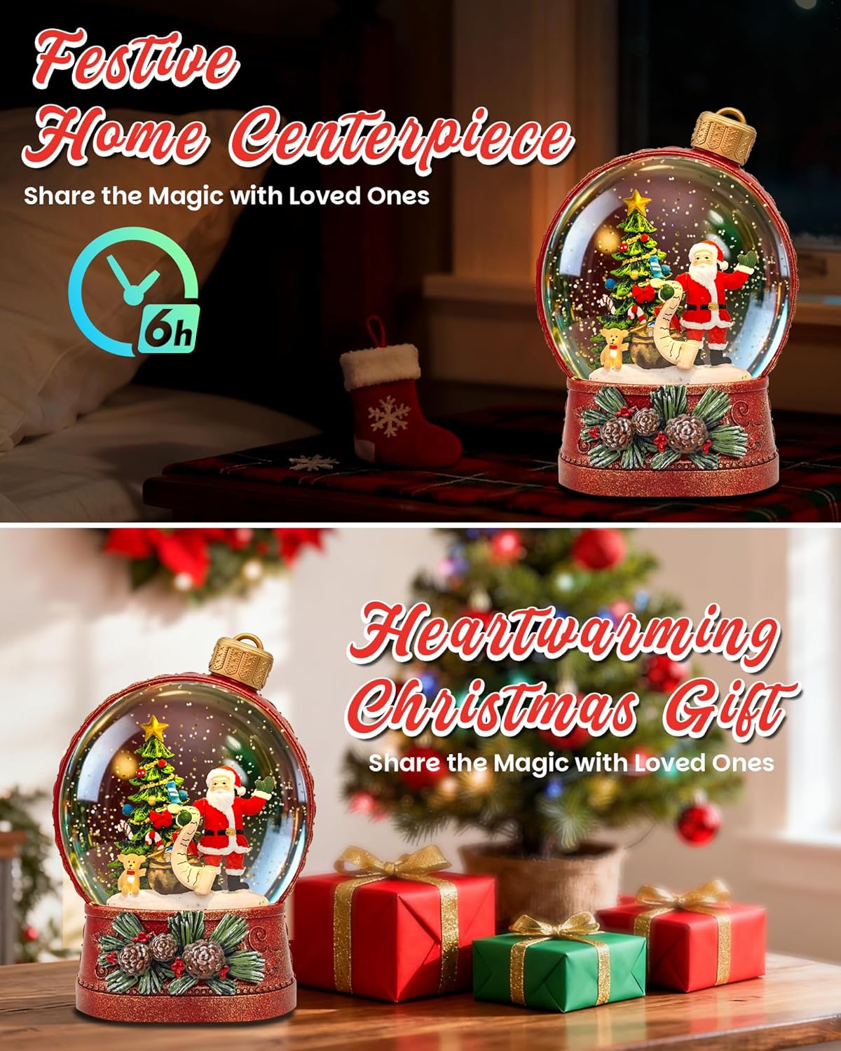 Extra Large Christmas Snow Globes Christmas Lantern, 12.99" Musical Snow Globe with 8 Songs, Santa Snowglobe for Kids Adults, 6H Timer Dual Power, Lighted Christmas Decorations Indoor Gifts