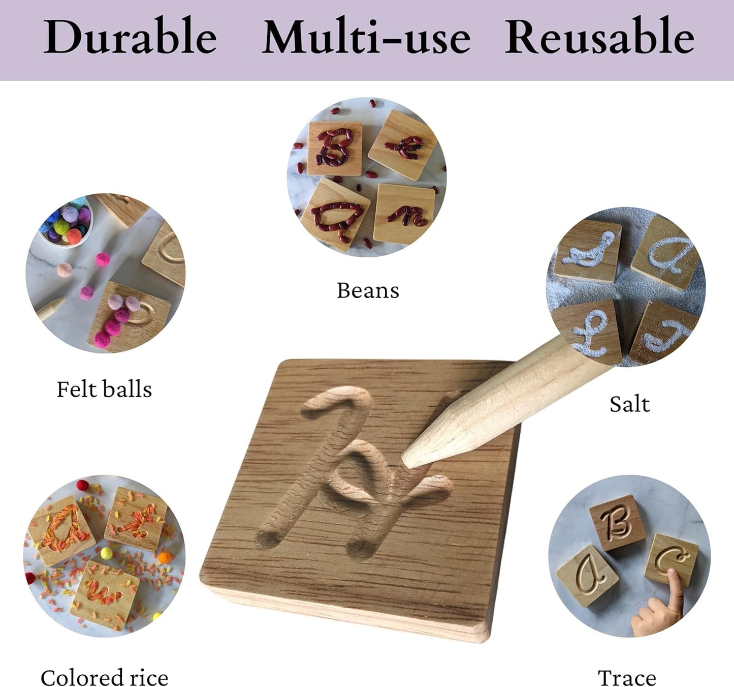 Montessori Cursive Wooden Alphabet Tracing | Preschool Learning Letter Tracing | ABC Flash Cards | Double Sided Uppercase and Lowercase | Includes Storage Box and Stylus Pen | Set of 26 Pieces