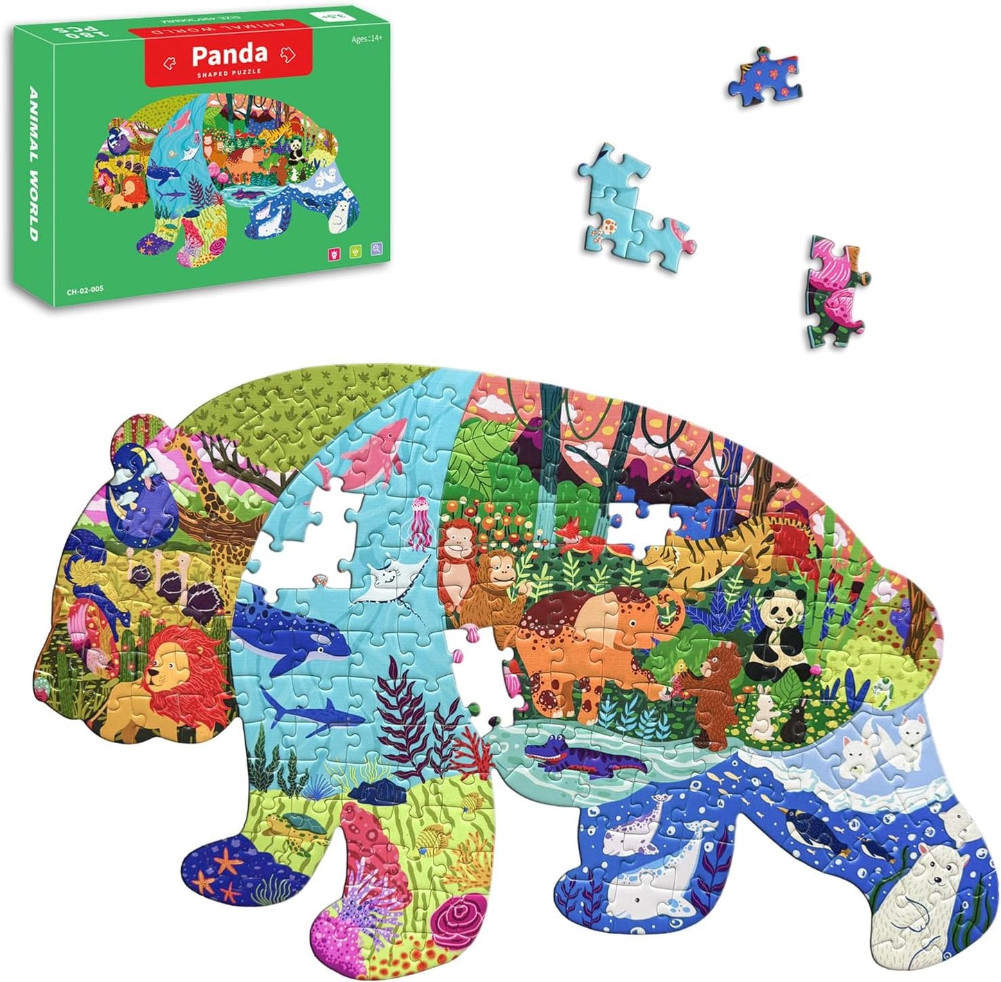 GIVEITALL Irregular Animal Puzzles for Kids Ages 4-6 6-8 8-10 10-12 Year Old,Panda Puzzle 180 Pieces Enlightening Floor Puzzle Game Creative Gifts for Boys Girls (Panda)