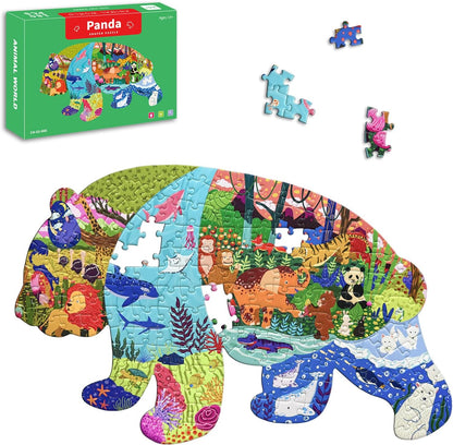 GIVEITALL Irregular Animal Puzzles for Kids Ages 4-6 6-8 8-10 10-12 Year Old,Panda Puzzle 180 Pieces Enlightening Floor Puzzle Game Creative Gifts for Boys Girls (Panda)