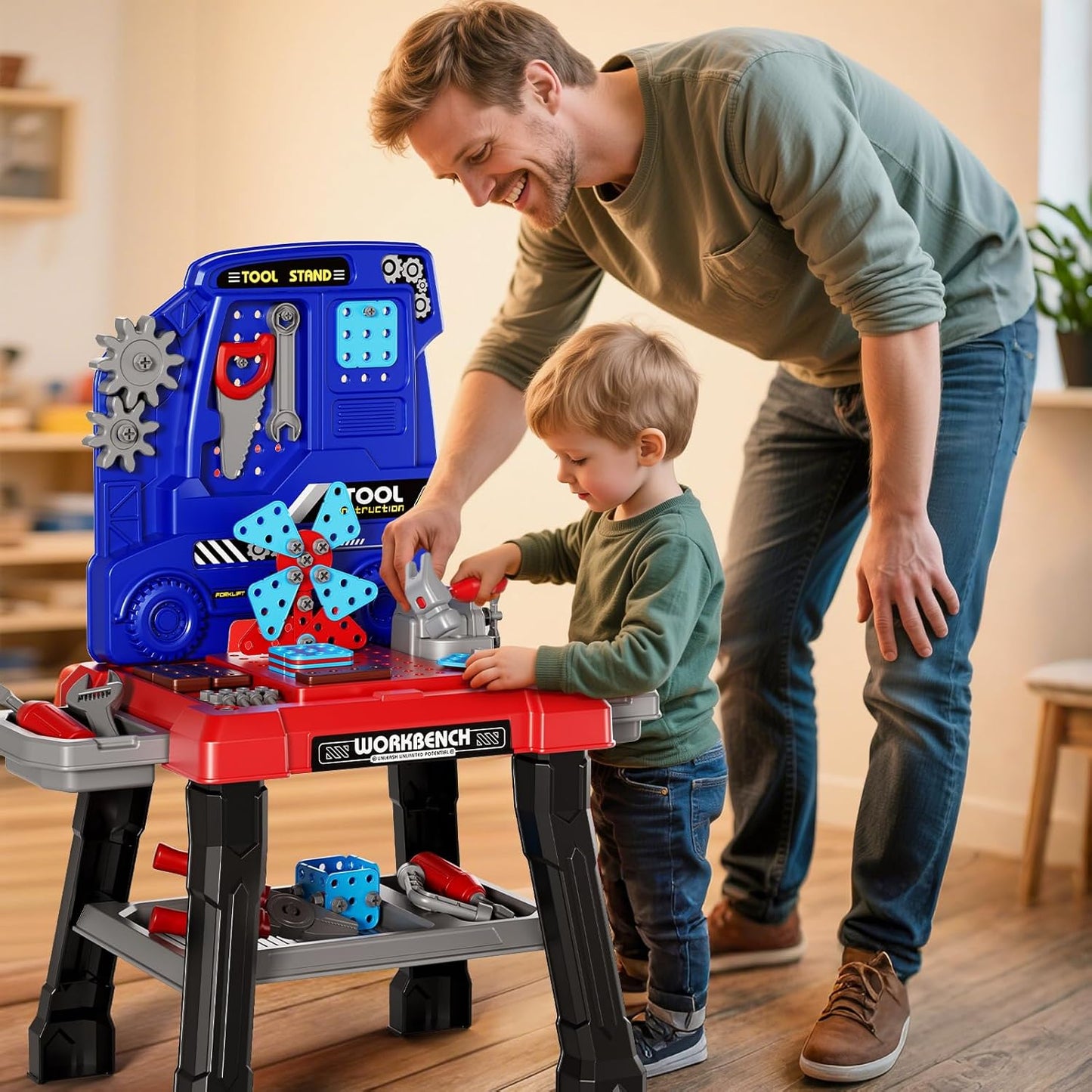 Kids Tools Bench, Tool Box Playset with Screw and Electric Drill Toy, Pretend Play Construction Toys Work Bench for Toddlers 3-5 Years Old, Birthday for Boys Ages 3 4 5 6 7 8