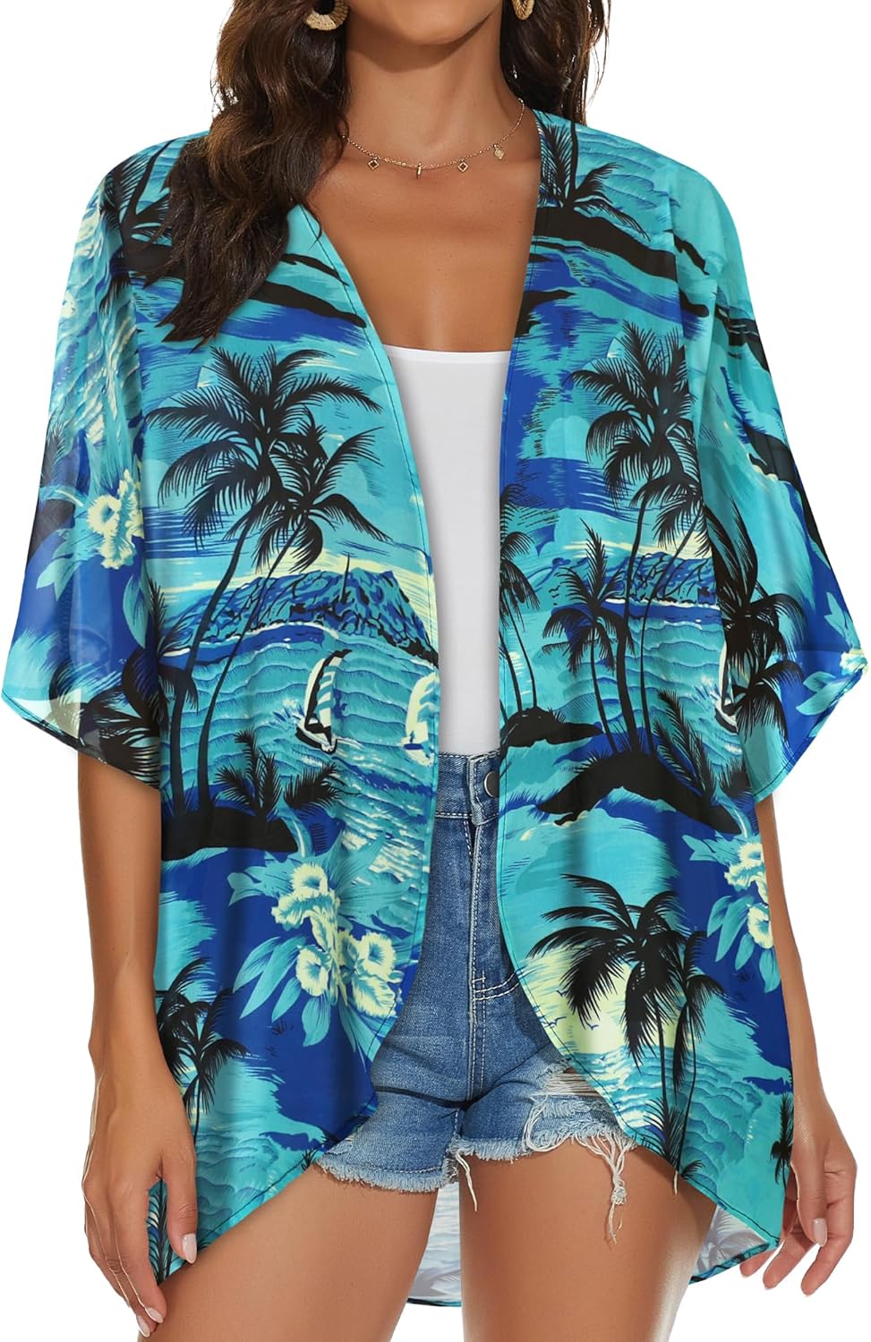 Womens Kimono Cardigans Beach Cover ups Swimwear Puff Sleeve Loose Casual Summer Tops 2026