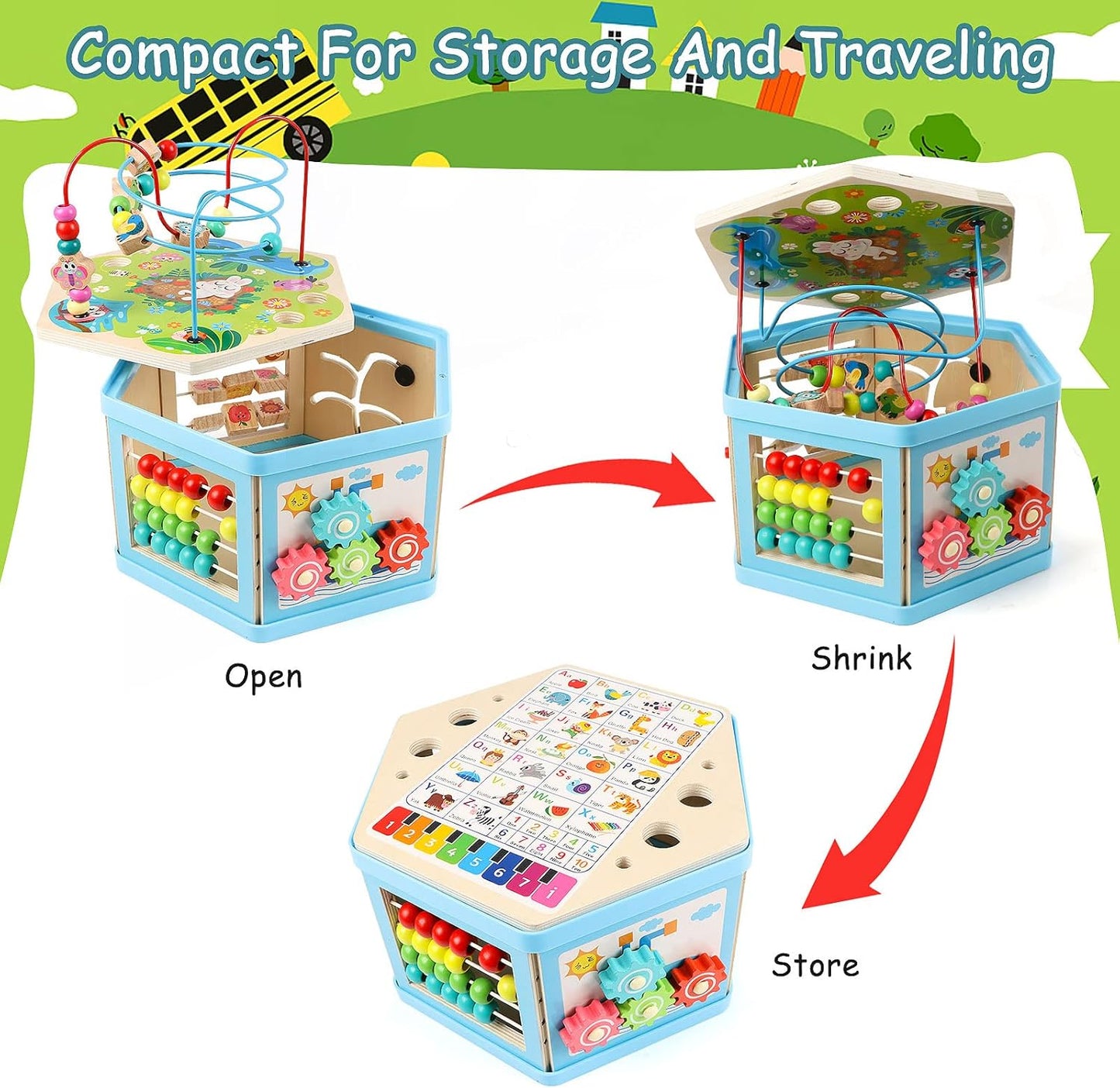 Wooden Activity Cube for 1 Year Old Kids, Educational Learning Bead Maze for Toddler Age 1-3, Developmental Montessori Toys for 12-36 Months Boys Girls Gift