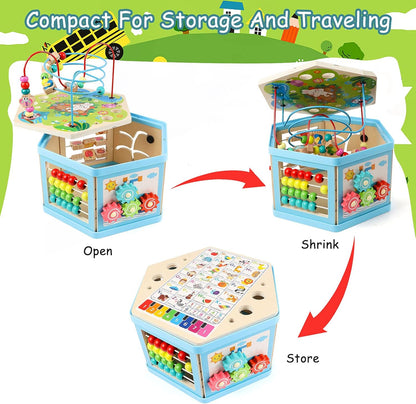 Wooden Activity Cube for 1 Year Old Kids, Educational Learning Bead Maze for Toddler Age 1-3, Developmental Montessori Toys for 12-36 Months Boys Girls Gift