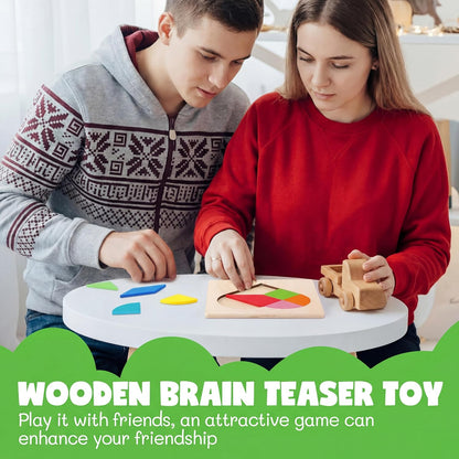Yunsailing 3 Pack Large Hexagon Tangram Puzzle Wooden Brain Puzzles for Adult Challenge Wood Russian Blocks Brain Teasers Geometric Jigsaw Block Logic Iq Stem Family Graduation Gifts(Vintage)