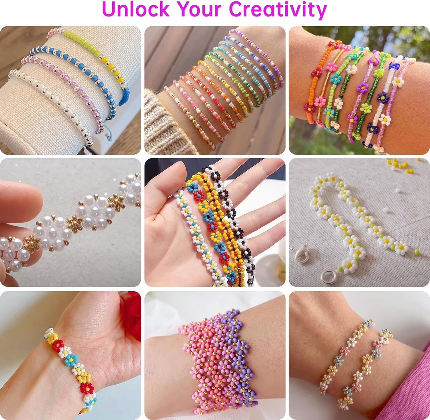 Redtwo 4mm Glass Seed Beads for Jewelry Bracelet Making Kit, Small Beads Friendship Bracelet Kit, Tiny Waist Beads with Letter Beads and Elastic String, DIY Art Craft Girls Gifts
