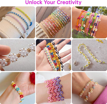 Redtwo 4mm Glass Seed Beads for Jewelry Bracelet Making Kit, Small Beads Friendship Bracelet Kit, Tiny Waist Beads with Letter Beads and Elastic String, DIY Art Craft Girls Gifts