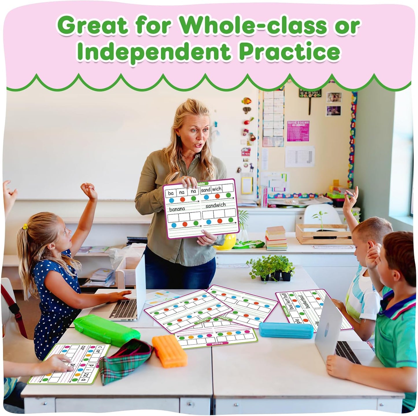 12 Pack Phonemic Awareness Dry Erase Card,9" x 12" Sound Syllable Speech Therapy Phonics Flashcard,Preschool Kindergarten Classroom Teacher Homeschool Supplies Science Reading Manipulative
