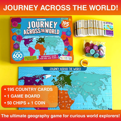 QUOKKA Board Games for Kids 8-12 - Family Games for Kids and Adults - Journey Across the World Card Game Ages 5-9 - Learn Capitals, Flags, Facts, and Map Locations with 195 World Map Cards